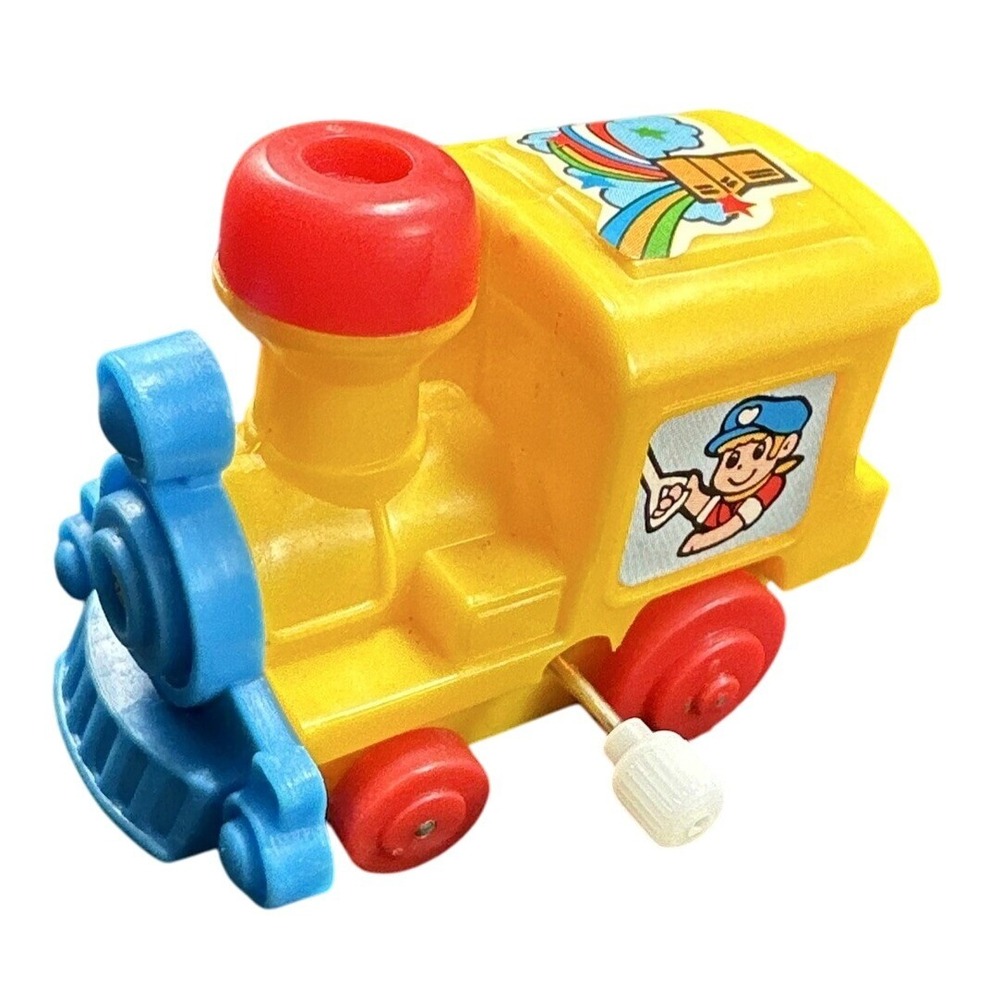 Wind Up Train Toy Yellow Blue Red Plastic‎ Classic Whistle Steam Engine
